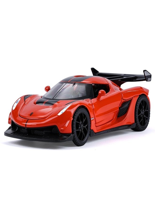 FEXXA سيارة FEXXA Koenigsegg Jesko بمقياس 1:32 مصنوعة من المعدن المصبوب، مزودة بأبواب قابلة للفتح، وإضاءة وصوت، ووظيفة السحب للخلف، لعبة داخلية وخارجية للأطفال (برتقالي) - Image 1